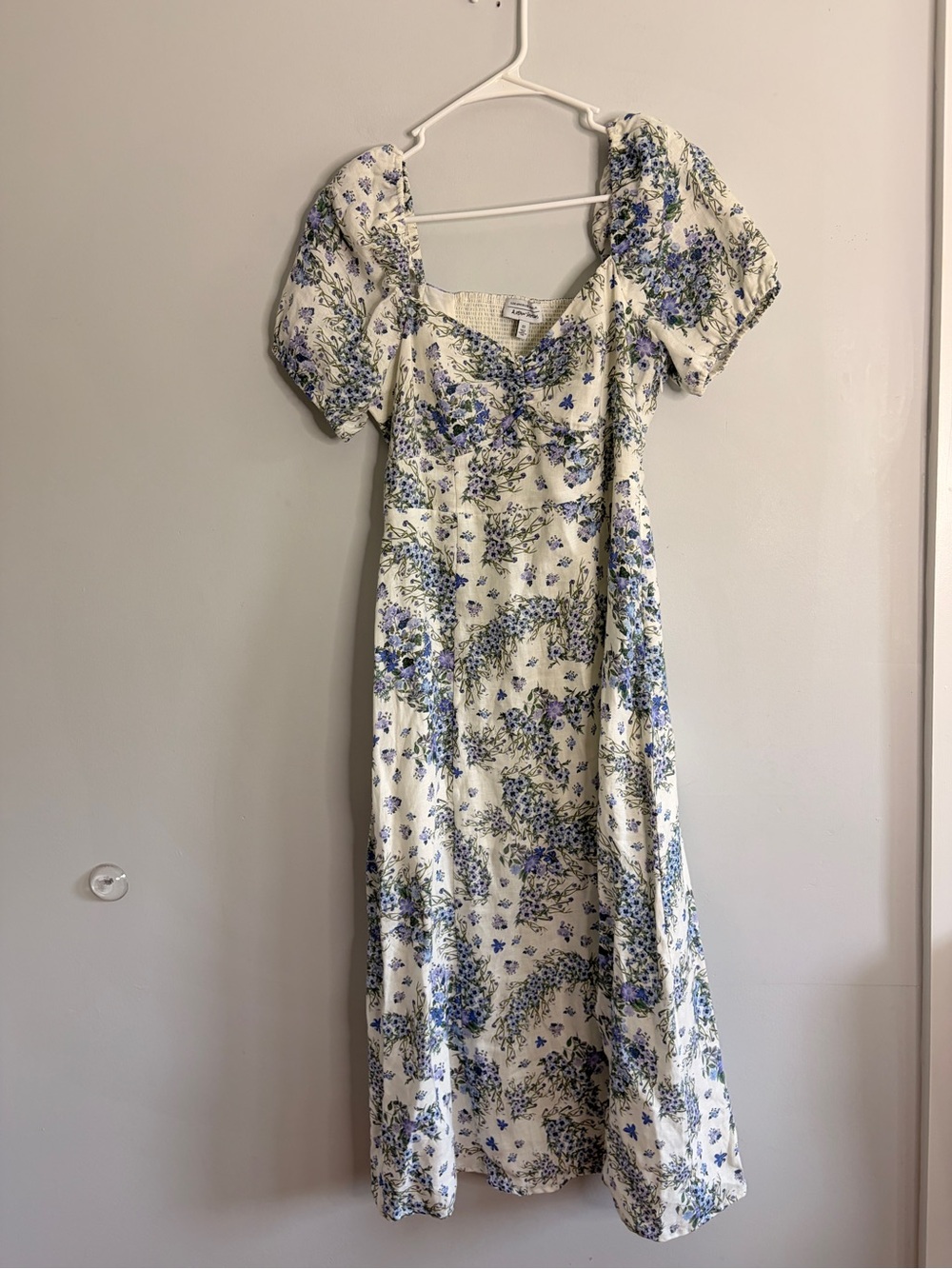 & Other Stories Linen Floral Puff-Sleeve Maxi Dress in Cream and Blue 8